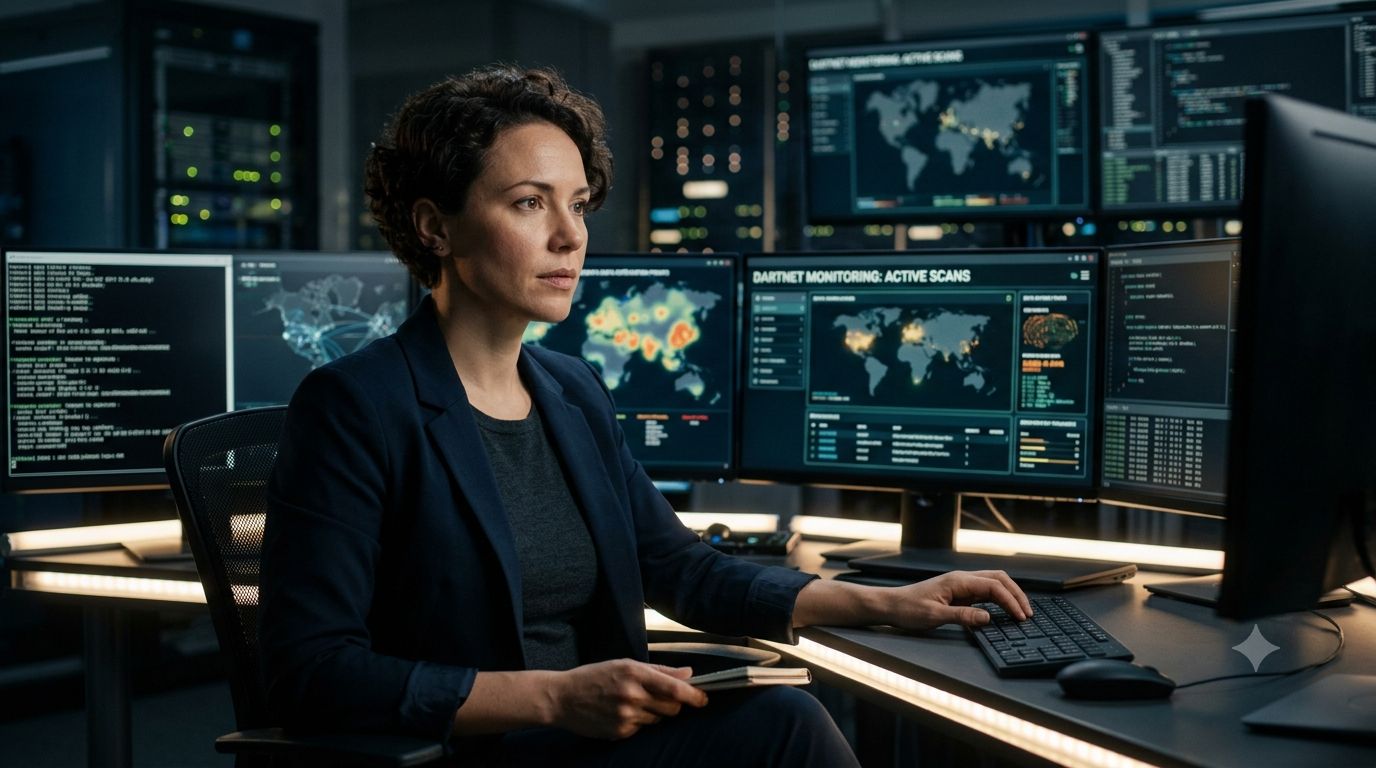 A HybridSOC analyst monitoring live threat detection dashboards.